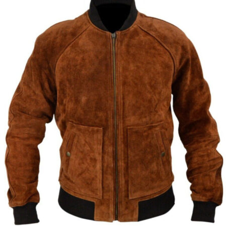 Front view of Bradley Cooper Brown Suede Leather Jacket