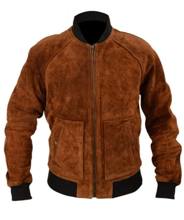 Front view of Bradley Cooper Brown Suede Leather Jacket