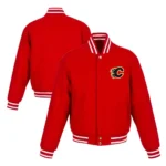 Front and back view Calgary Flames Domestic Varsity Jacket