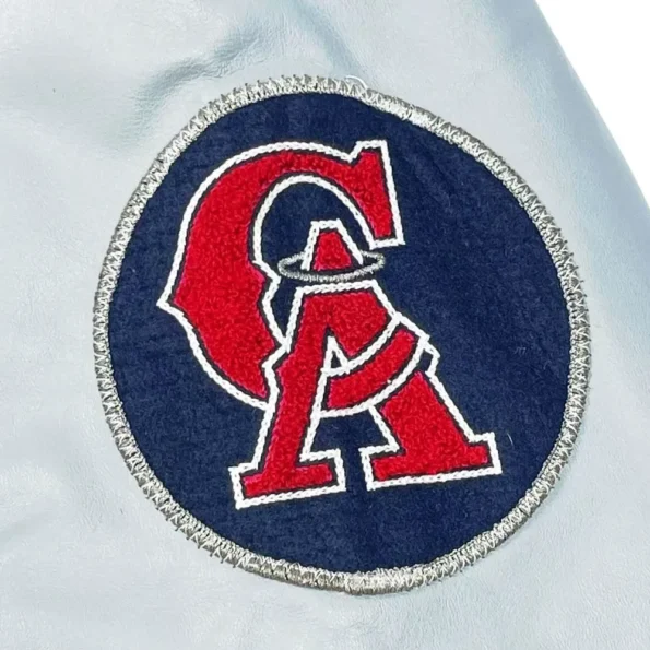 Zoomed-in view of California Angels Varsity Jacket logo.