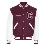 Chelmsford Lions maroon varsity jacket front view details