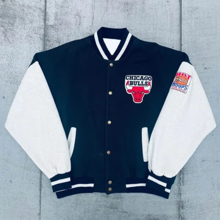 Front view of 1990s Chicago Bulls Varsity Jacket.