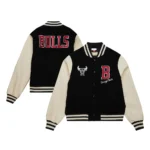 Chicago Bulls Classics Varsity Jacket front and back views.