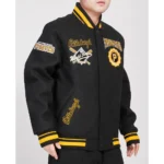 Model front view wearing Pittsburgh Pirates Crest Varsity Jacket.