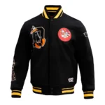 Daffy Duck Looney Tunes Varsity Jacket front and back view.