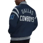 Model front view wearing Dallas Cowboys Tailback Varsity Jacket.