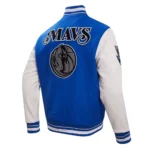 Combined front and back views of Dallas Mavericks City Varsity Jacket.