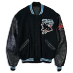 Front view of 90s San Jose Sharks Varsity Jacket.