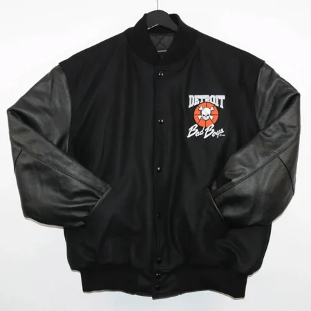 Detroit Bad Boys Varsity Black Jacket front view.