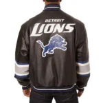 Model front view wearing Detroit Lions Varsity Jacket.