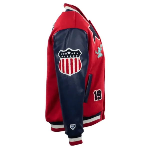 Detroit Stars Vintage Varsity Jacket side view showing sleeves and stitching