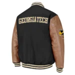 Front and back view of Georgia Tech Black/Brown Varsity JacketGeorgia Tech Black/Brown Varsity JacketGeorgia Tech Black/Brown Varsity Jacket.