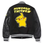 Golden Bear Pikachu Black Varsity Jacket front view.