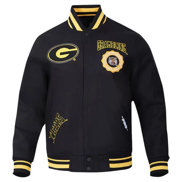 Grambling Tigers Crest Varsity Jacket front view with crest.