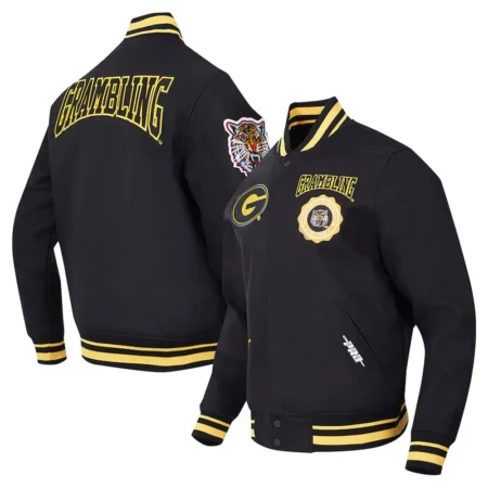 Grambling Tigers Crest Varsity Jacket front and back view combined.