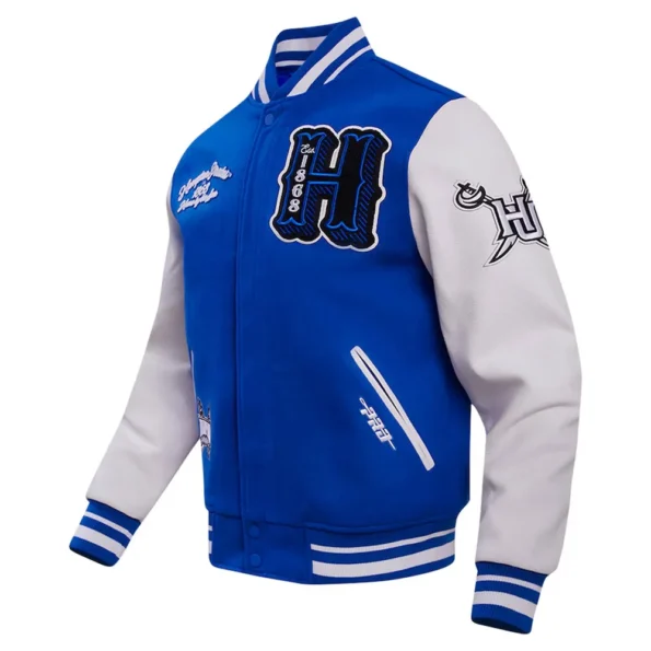 Hampton Pirates HBCU Varsity Jacket side profile showcasing fit.