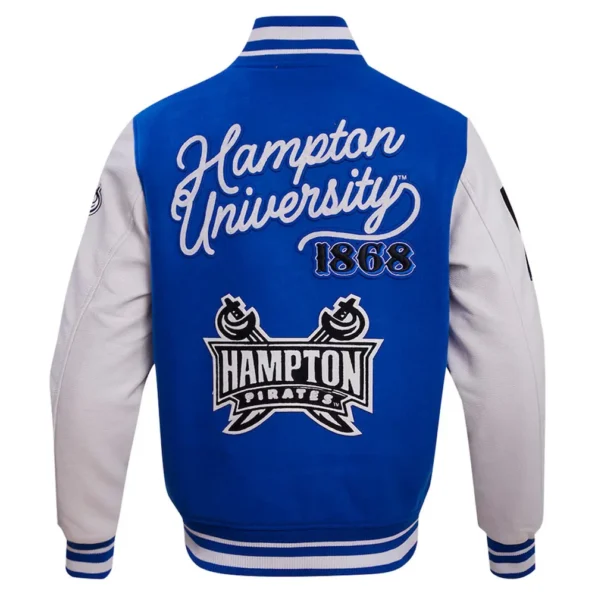 Hampton Pirates HBCU Varsity Jacket back view with logo.