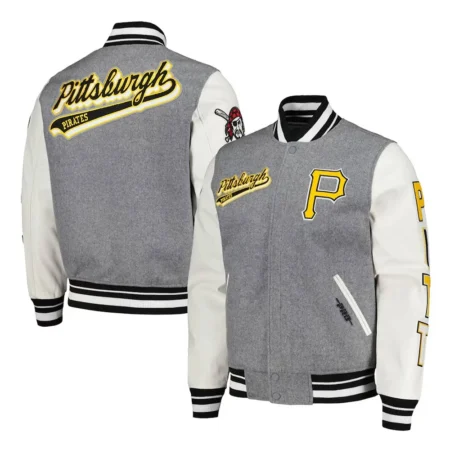 Heather Pittsburgh Pirates Varsity Jacket front and back views