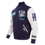 Homecoming Jackson State Varsity Jacket, front logo display.