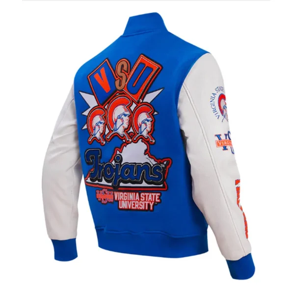 Side view of the Virginia State University Varsity Jacket design.