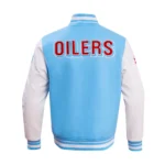 Front design of Houston Oilers Oil Derrick Varsity Jacket.