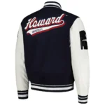 Front and back view of Howard Bison Script Varsity Jacket.