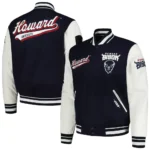 Front and back view of Howard Bison Script Varsity Jacket.