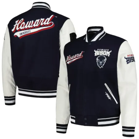 Howard Bison Script Varsity Jacket front and back view combined.