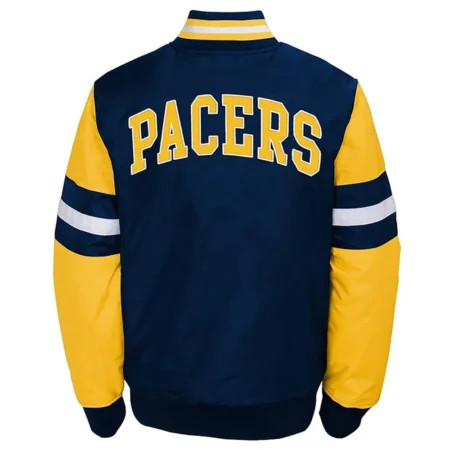 Indiana Pacers Youth Varsity Jacket back view with logo.