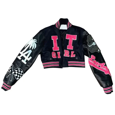 Front view It Girl Marlenciaga Angel Varsity Jacket