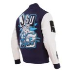 Homecoming Jackson State Varsity Jacket, front logo display.