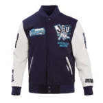 Homecoming Jackson State Varsity Jacket, front logo display.