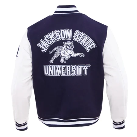 Back view of Jackson State University Varsity Jacket.