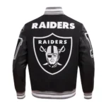 Front design of Las Vegas Raiders Mashup Varsity Jacket.