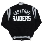 Front view of Las Vegas Raiders Varsity Jacket.