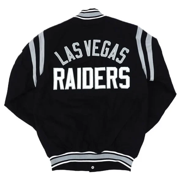 Back view of Las Vegas Raiders Tailback Varsity Jacket.