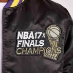 Model Wearing LA Lakers 17X Champions Varsity Jacket Front View