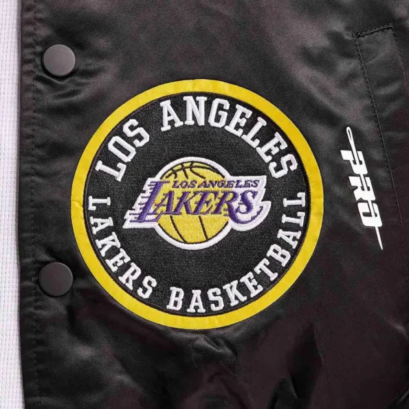 Close-up of LA Lakers 17X Champions Varsity Jacket fabric.