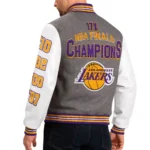 Model Wearing Los Angeles Lakers Varsity Jacket Front View