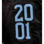 Model front view wearing Memphis Grizzlies 2001 Varsity Jacket.