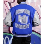 Model in Mens Hampton University Varsity Jacket front.