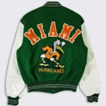 Front design of 70s Miami Hurricanes Varsity Jacket showing logo.