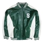 Michigan State Varsity Leather Jacket Front View.