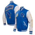 Milwaukee Bucks 2023/24 Varsity Jacket front and back view