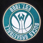 Milwaukee Bucks classic varsity jacket front detailed look.