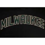 Milwaukee Bucks classic varsity jacket front detailed look.