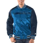 Model in Minnesota Timberwolves Varsity Jacket front look