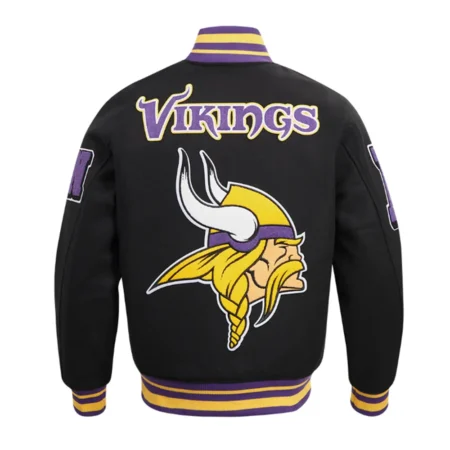 Back view of Minnesota Vikings Mashup Varsity Jacket.