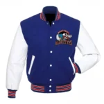 Front view of Montreal Alouettes Blue Varsity Jacket.