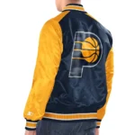 Model front view wearing Indiana Pacers Renegade Varsity Jacket.